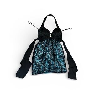 Roberta Black & Blue Lace Halter Dress
